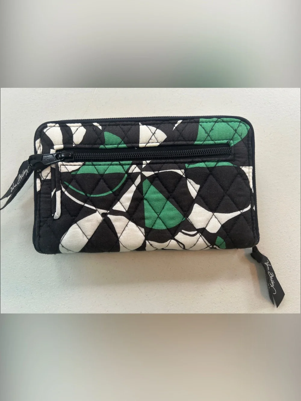 Vera Bradley Black White Green Quilted Turn-Lock Phone Wallet